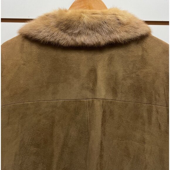 Vintage 60's Tan Suede Overcoat with Mink Fur Trim - Picture 8 of 11